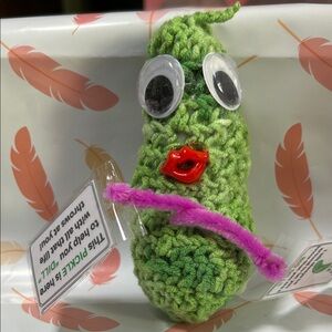 Green Crochet handcrafted Pickle with Googly Eyes